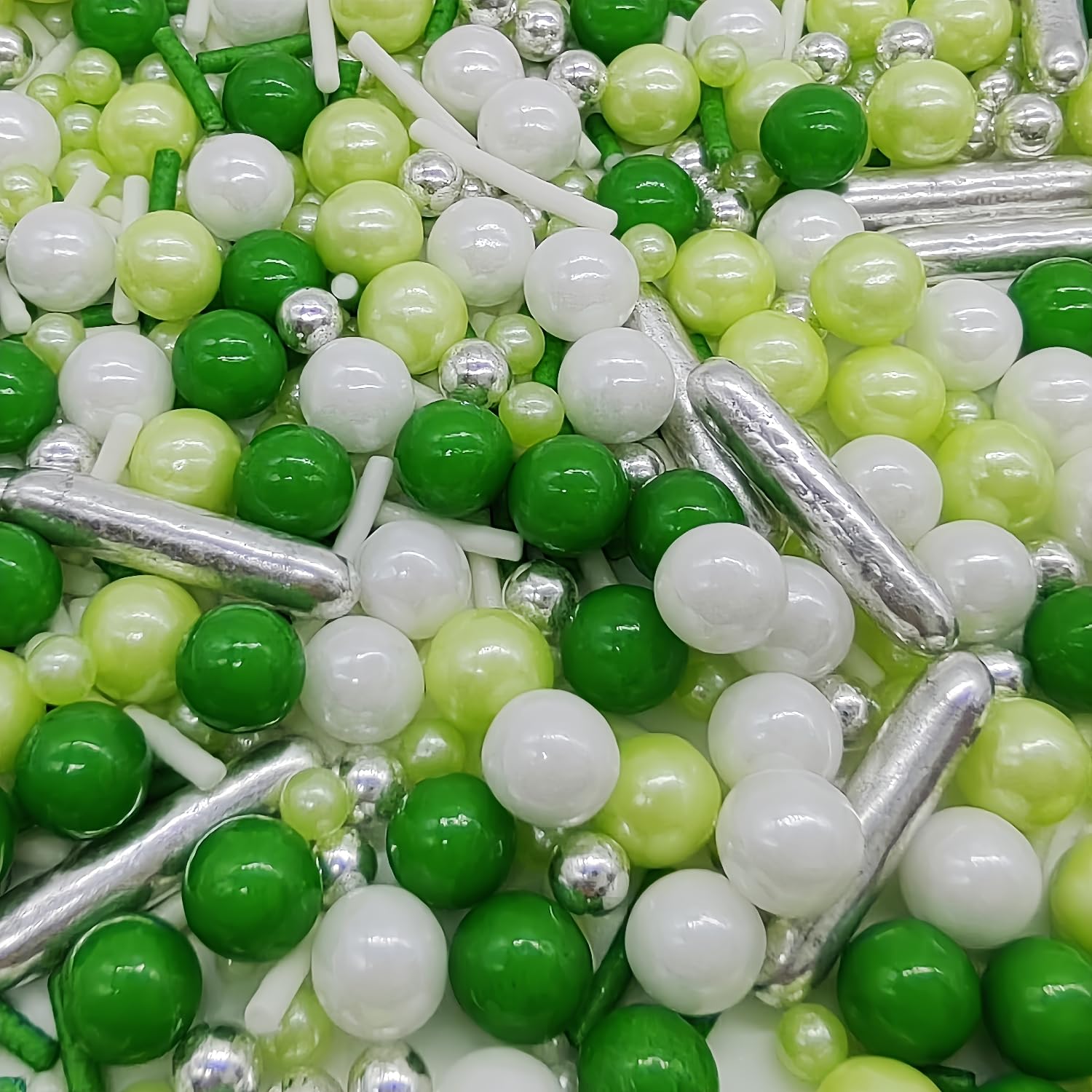 Green Series Sprinkles Candy Mix Size Edible Pearls Cake Decorations Cupcake Toppers Cookie Decorating Perfect for Wedding Party Valentine Halloween Christmas Supplies 4.58OZ