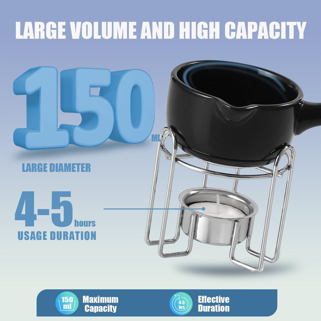 Artestia Butter Warmer for Seafood Set of 4, Ceramic Lobster Butter Warmers with 4 Pieces Tealight Candles for Melting Butter, Chocolate, with Handle, Dishwasher Safe, Black