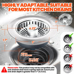 Kitchen Sink Drain Strainer & Sink Stopper, Upgraded 3 in 1 Stainless Steel Drain Plug Combo with Anti-Clog Basket, Pop Up Drain Cover for Standard 3-1/2'', Fits Double Bowl Kitchen Sinks