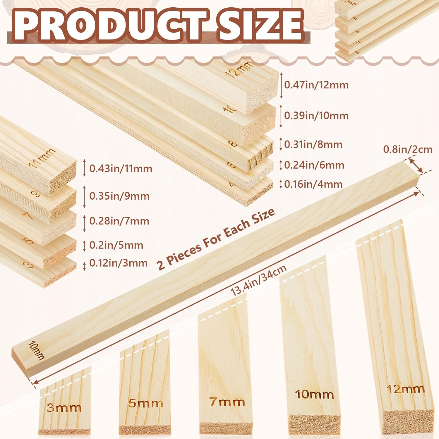 Sasylvia 20 Pcs Pottery Teaching Rolling Mud Stick Guide Mudboard Guide Wooden Strips Rolling Pin Guides Pottery Tools and Supplies for Manual Polymer Clay Tool Gift Craft(Assorted Sizes)