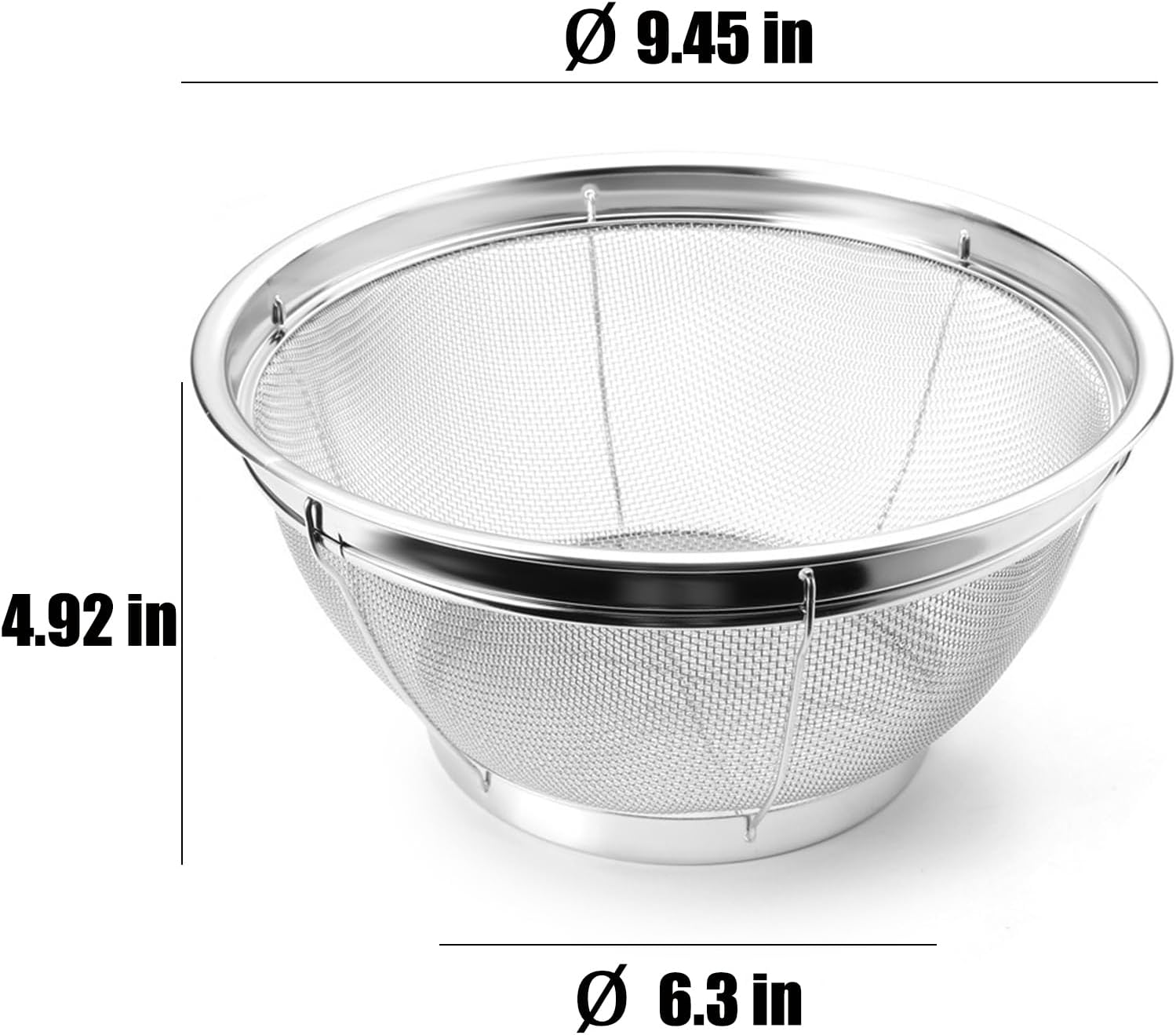 Fine Mesh Strainer for Kitchen, 4 Quart Stainless Steel Colander Bowl for Pasta, Rice, Fruit, Metal Net Baskets with Resting Base - Strain, Drain, Rinse