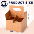 Jetec 4 Cup Drink Carrier with Handle, Kraft Paperboard Beer Carrier, Disposable Drink Holder for Hot or Cold Drinks, 12-16 oz Bottle Holder for Soda and Other Bottled Products(50 Pcs,Brown)
