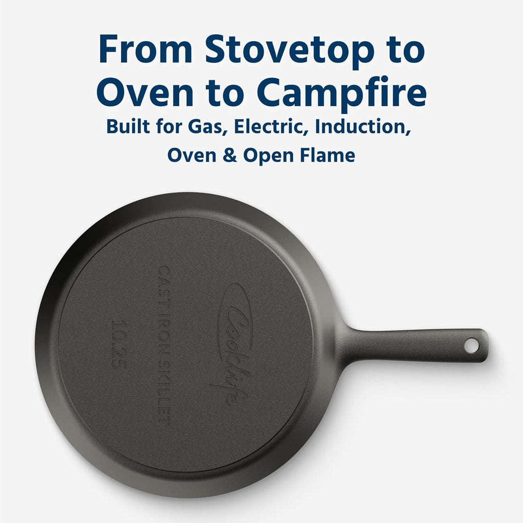 COOKLIFE 10 Inch Lightweight Pre-Seasoned Cast Iron Skillets with Stainless Steel Lid and Handle Cover - Smooth Polished Surface, Easy to Clean Cast Iron Pan Use in the Oven, on the Stove or Grill