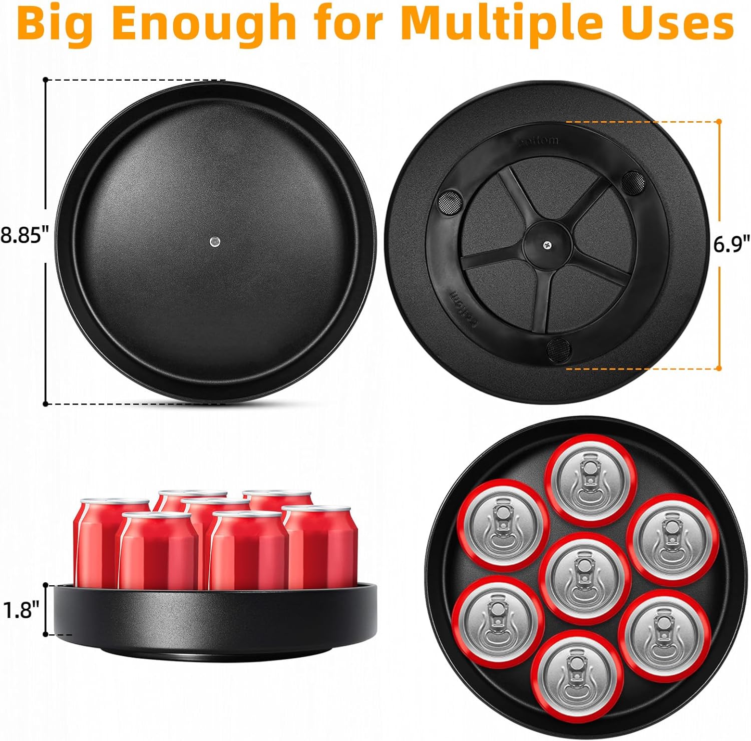 Metal Lazy Susan Organizer, 8.7 Inch Anti-Rust Turntable for Cabinet, Kitchen, Dining Table, Bathroom – Rotating Spice Rack, Spinner Storage, Round Carousel Organizer for Countertop Black