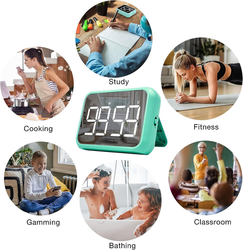 4-inch Timers for Kids, Large Magnetic Digital Kitchen timers with Constant Bright Function for Classroom, Silent Timer for Students and Teachers (1, Green)