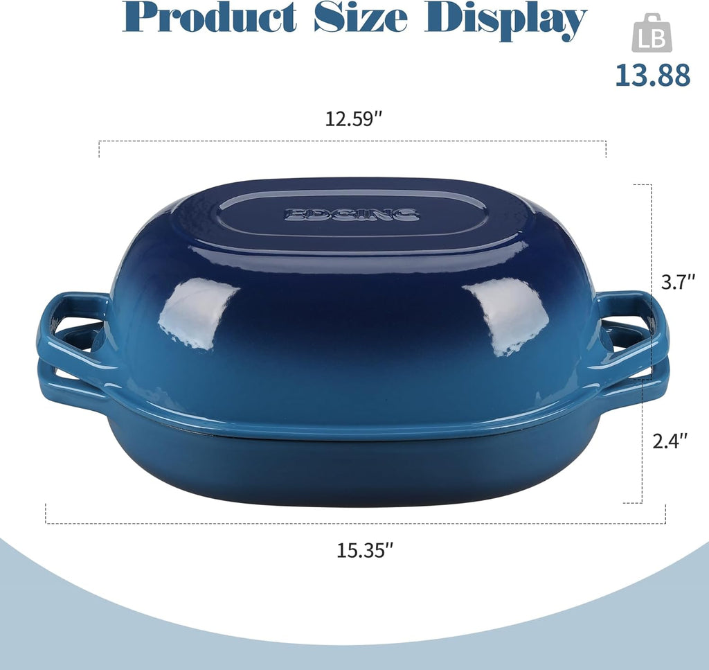 Enameled Cast Iron Dutch Oven Pot with Lid, Oval Dutch Oven for Bread Baking, Bread Oven for Homemade Sourdough Bread Baking, 7qt, Lake Blue