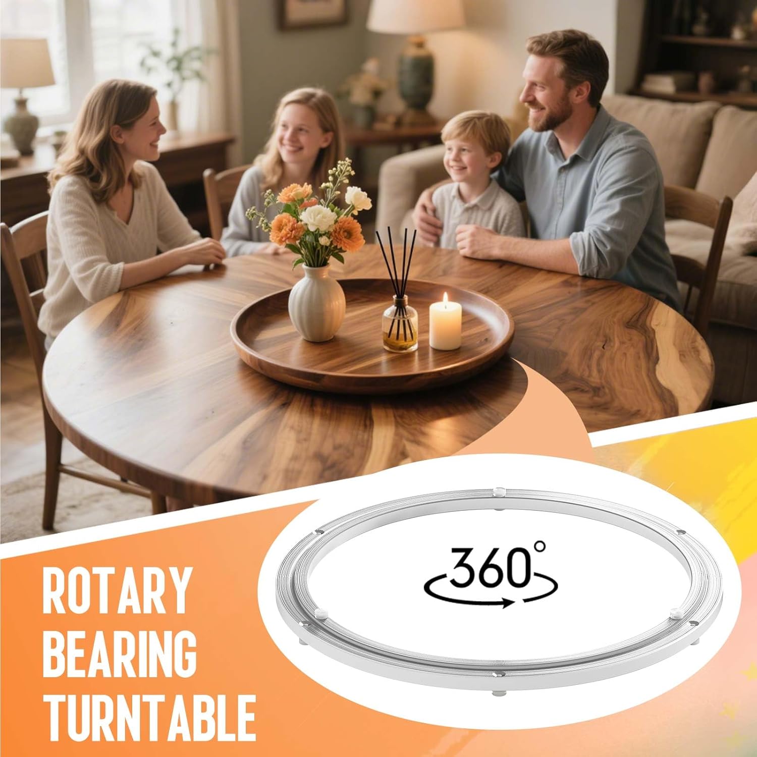 Pisman Aluminium Alloy Turntable Bearing, Heavy Duty Lazy Susan Rotating Bearing Turntable,Smooth Swivel Plate Hardware for Round Dining Table,DIY. Silent Rotating Base Only.(18inch)