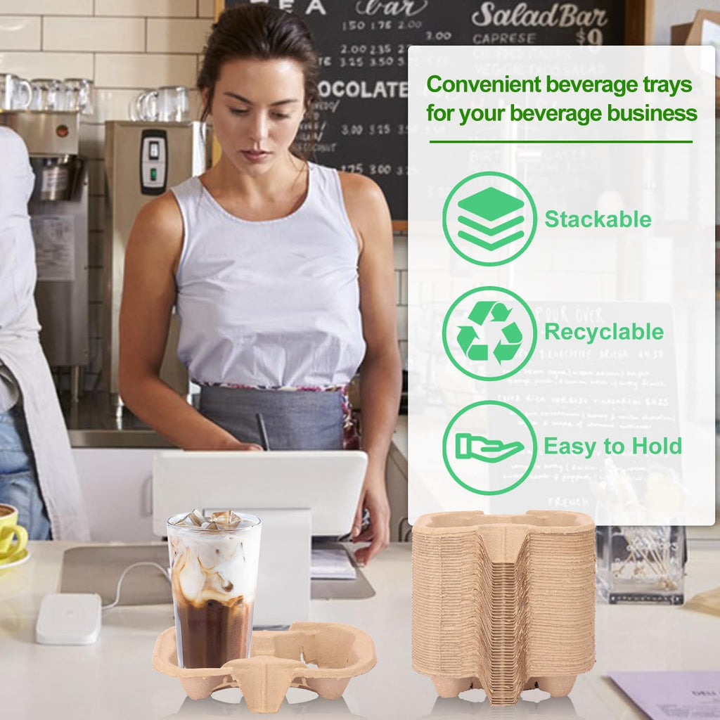 100 Pack Eco-Friendly Two Cup Drink Carrier, Disposable Cup Holder Tray for Your Beverage Needs? to Go Cup Holder for Hot and Cold Drinks by IHDYPPEW