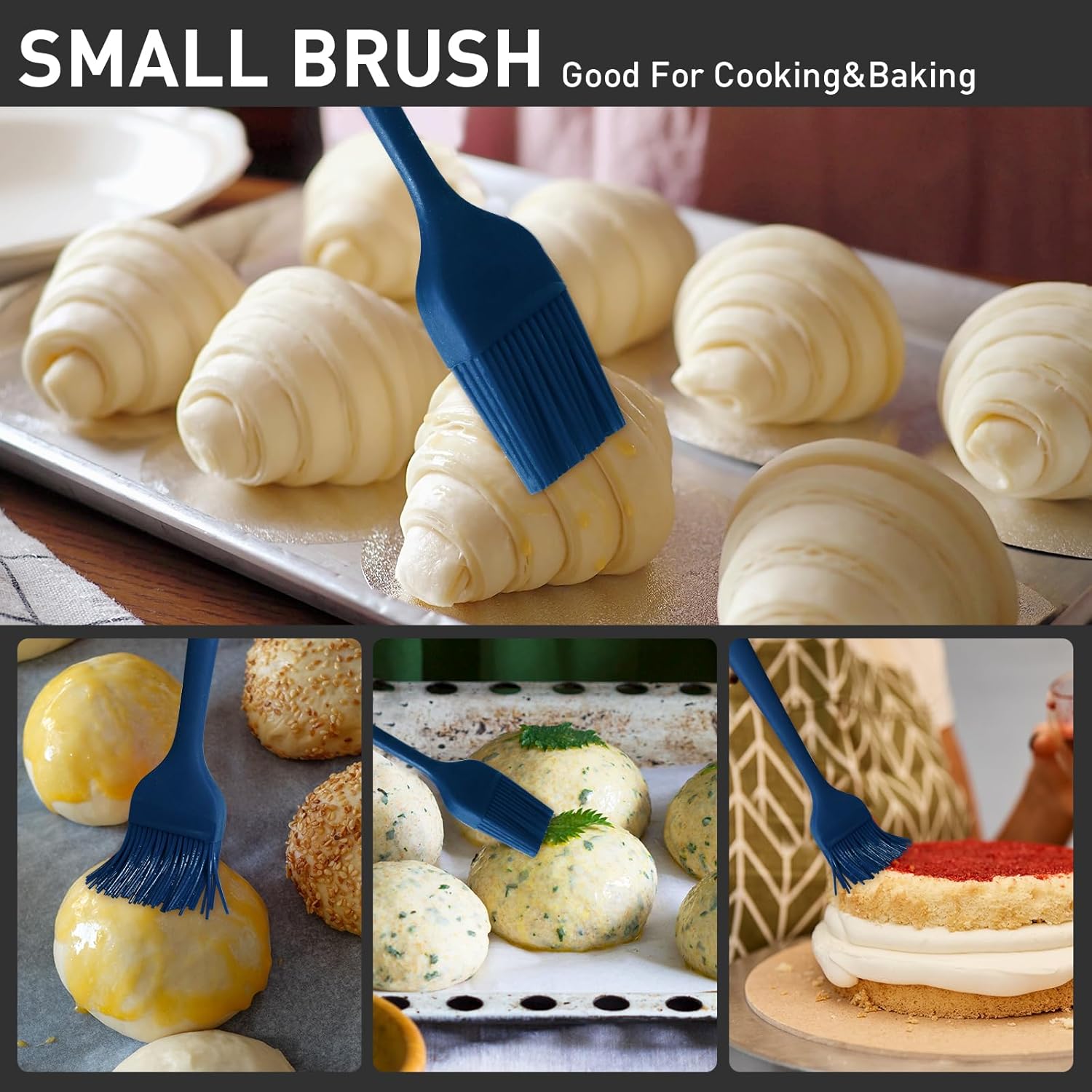 Pastry Brush-Begonia Silicone Basting Brush for Cooking,2pcs 10+8 in Heat Resistant Food Brushes for Baking, Grilling, Cooking and Spreading Oil (Prussian Blue)