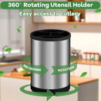 Kitchen Utensil Holder for Countertop, 360°Rotating Cooking Utensil Crocks，4 Compartment Stainless Steel Utensil Holder,6.7”Large Utensil Crock Spoon Fork Knife Holder For Kitchen Counter (khaki)