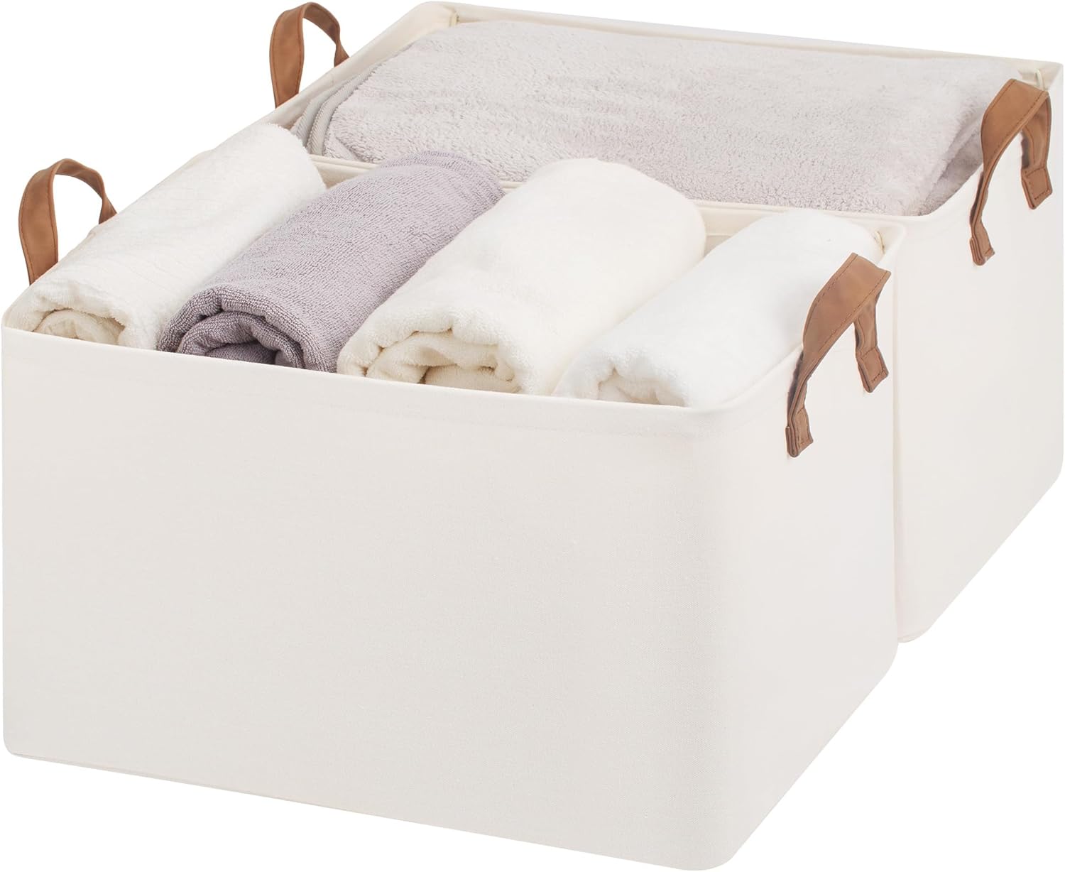 StorageWorks Storage Bins, Fabric Storage Bins for Shelves, Extra Large Storage Baskets with Metal Frame, Closet Baskets and Bins with Handles, Jumbo, Natural Color, 2-Pack