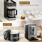 Coffee Filter Holder for Counter, Large Basket Coffee Filter Storage with Lid, Round Container for Bar Accessories Decor (Black)