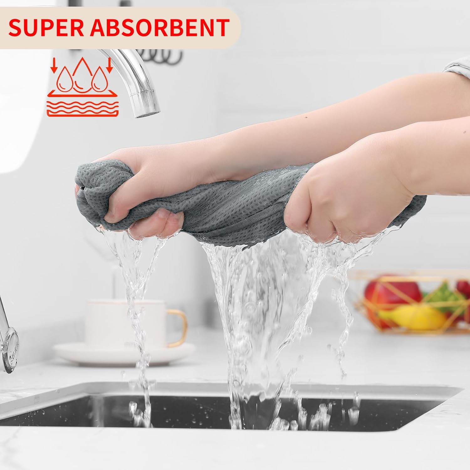 Homaxy 100% Cotton Waffle Weave Kitchen Dish Towels, Ultra Soft Absorbent Quick Drying Cleaning Towel, 13 x 28 Inches, 6-Pack, Grey