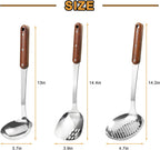 FJNATINH Stainless Steel Wok Spatula,Ladle,Skimmer Ladle Tool Set,Mirror Polished Cooking Utensils with Wooden Handle,Easy to Clean Wok Accessories,Sliver 3 PCS