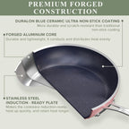 Nuwave Healthy Duralon Blue Ceramic Nonstick Cookware Set, Diamond Infused Scratch-Resistant, PFAS Free, Dishwasher & Oven Safe, Induction Ready & Evenly Heats, Tempered Glass Lids & Stay-Cool Handles