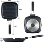 SKITCHN Grill Pan With Folding Handle, Nonstick for Stove Tops, Induction Compatible KBBQ With Pour Spouts, Indoor Square BBQ Grilling - 9IN