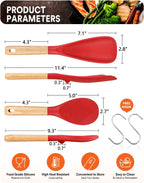 Cooking Spoon and Rice Scooper for Nonstick Cookwares, Great for Cooking and Serving Sturdy BPA-Free Matte Silicone, Wood Handle Spoon for Mixing, Scoop, and Scrape (RED)