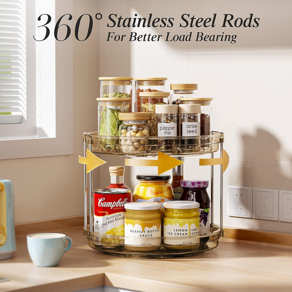 LAMU 2 Tier Lazy Susan Turntable Organizer 10.6'' Rotating Spice Rack Organization for Cabinet, Kitchen, Pantry, Countertop, Bathroom, Vanity, Medicine Cabinet Organizer, Amber