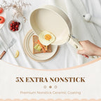 Ceramic Pots and Pans Set with Detachable Handle, Non-toxic Nonstick 8pcs Cookware Set with Die-cast Lids, Dishwasher & Oven Safe, PTFE PFOA PFAS Free, Perfect for College Dorm, Cream White