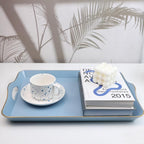 Spsyrine Light Blue Decorative Tray, Elegant Plastic Serving Tray with Handles, Coffee Table Tray for Ottoman, Living Room, Home Decor