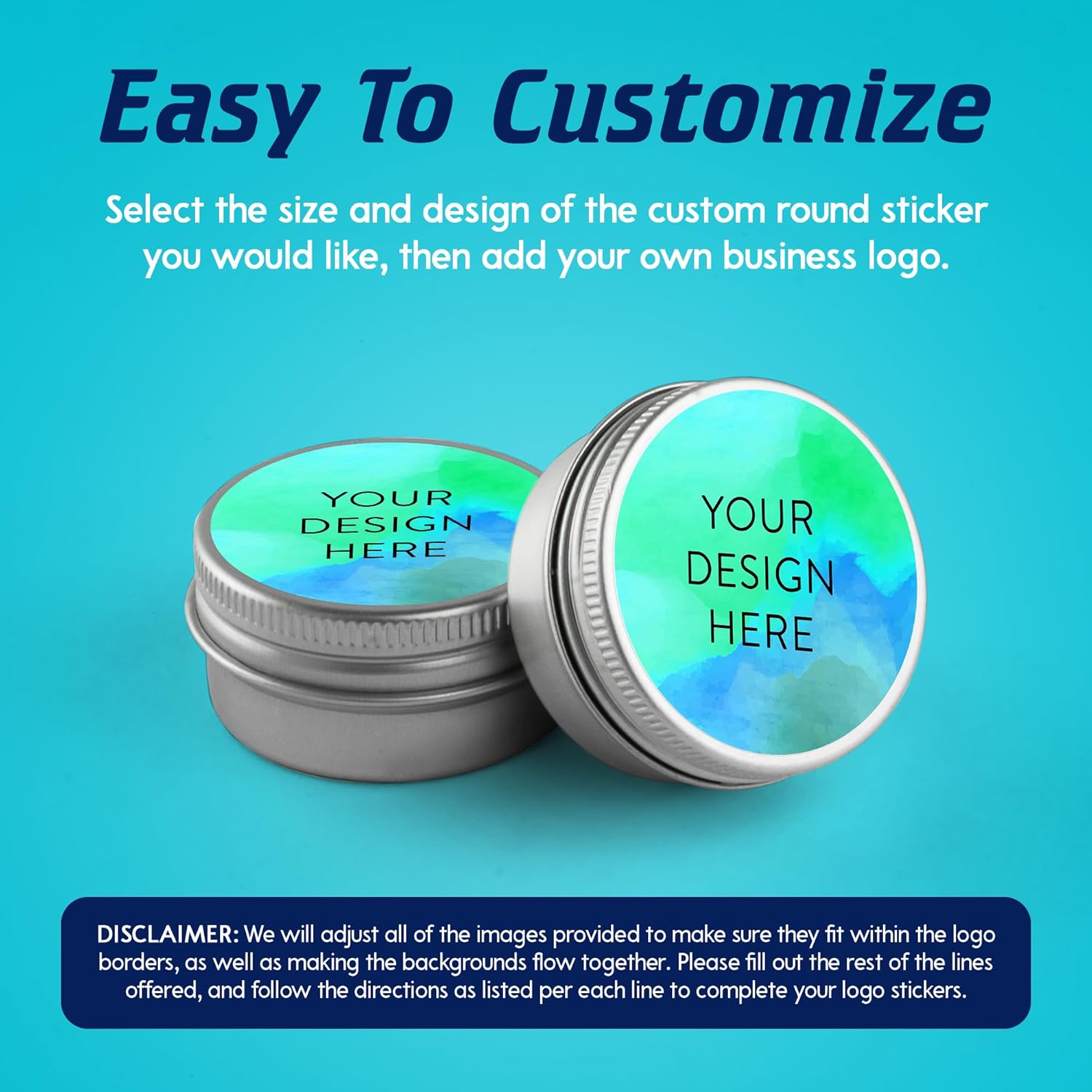 100 Custom Vinyl Stickers - Upload Your own Image, Text, Design, Logo - Personalized Logo Labels for Handmade, Packaging, Bottle, Jars, Candle, Brand Stickers (Blue Green, 4x4)