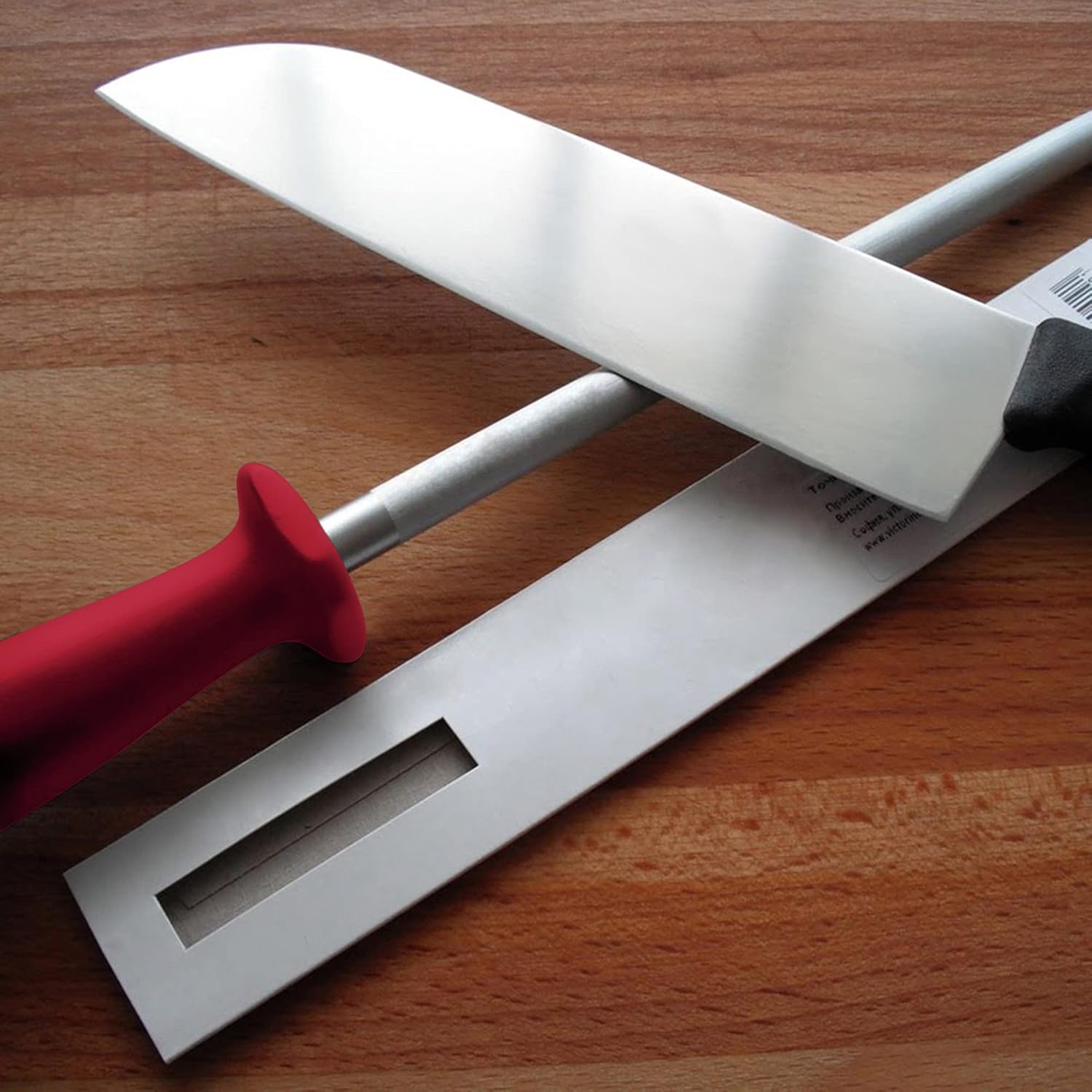 10 Inch Sharpening Steel, Professional Carbon Steel Knife Sharpener, Fresh Red