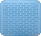 Silicone Dish Drying Mat for Multiple Usage,Easy clean,Eco-friendly,Heat-resistant Silicone Mat for Kitchen Counter or Sink,Refrigerator or Drawer Liner Light Blue 2XL 24 inches x 18 inches