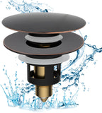 Hibbent All Metal 2 in 1 Bathroom Sink Stopper, Universal Pop Up Drain Strainer, Brass Bullet Core Push Type Stopper for 1.1''~2.3'' Basin, Big Push Button, Anti Clogging Filter, Oil-Rubbed Bronze