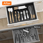 Large Silverware Organizer,Expandable Utensil Drawer Organizer,BPA Free Utensil Holder,Adjustable Silverware Tray Cutlery Drawer Organizer for Kitchen Flatware,Large,Black,2 Pack