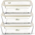 Urban Green Glass Food Container Set with Glass Lid, 3 Pack, Food Storage Containers Set, Airtight, LeakProof, 100% Plastic Free, Meal Prep Containers (White Color)