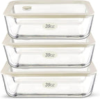 Urban Green Glass Food Container Set with Glass Lid, 3 Pack, Food Storage Containers Set, Airtight, LeakProof, 100% Plastic Free, Meal Prep Containers (White Color)
