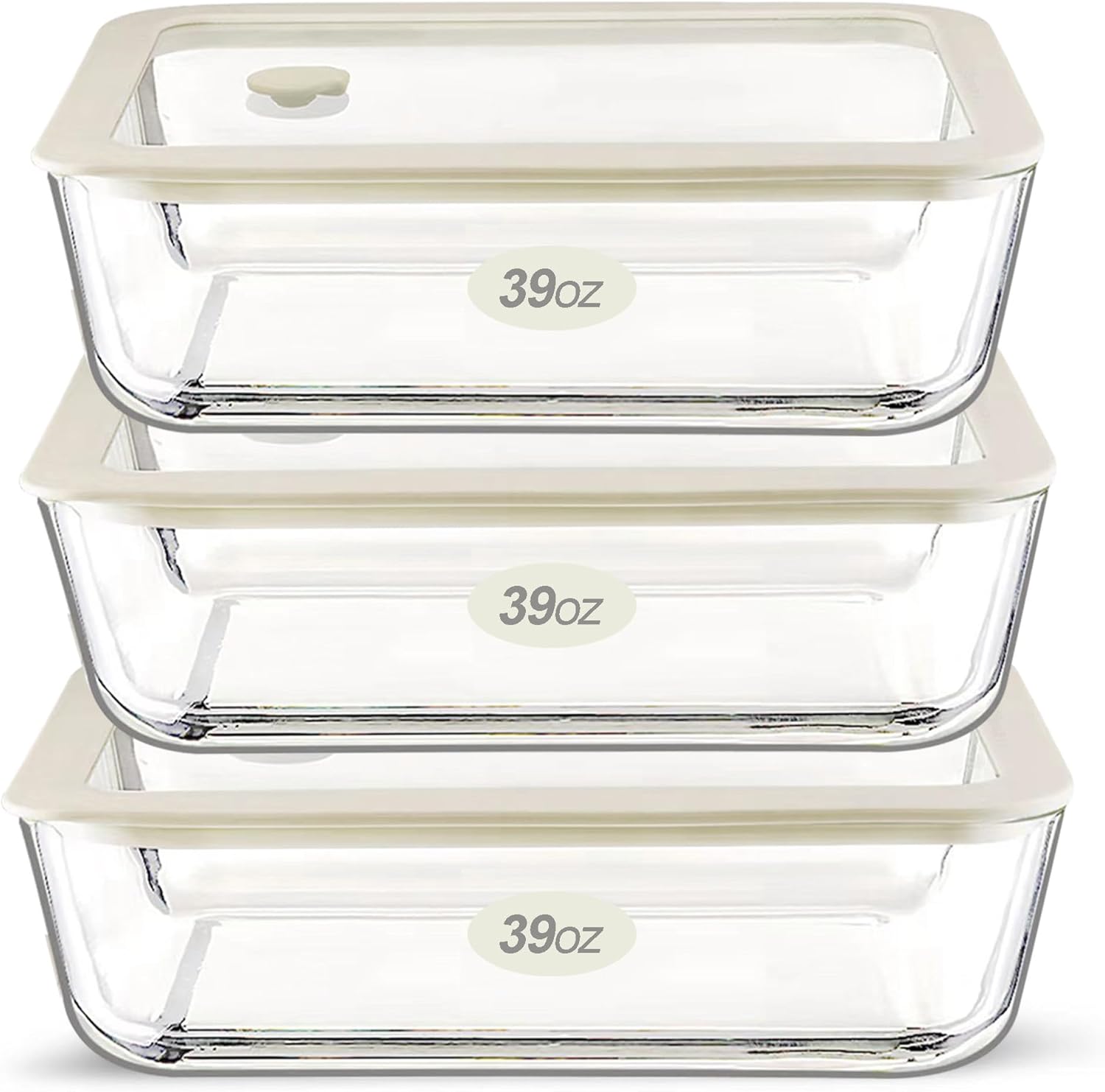 Urban Green Glass Food Container Set with Glass Lid, 3 Pack, Food Storage Containers Set, Airtight, LeakProof, 100% Plastic Free, Meal Prep Containers (White Color)