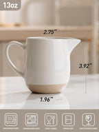 famiware Milkyway 13oz Creamer with Handle, Ceramic Coffee/Milk/Sauce/Serving/Salad Pitcher Jug, Stoneware Maple/Syrup Dispenser, Milk Frother Cup, Microwave and Dishwasher Safe, White