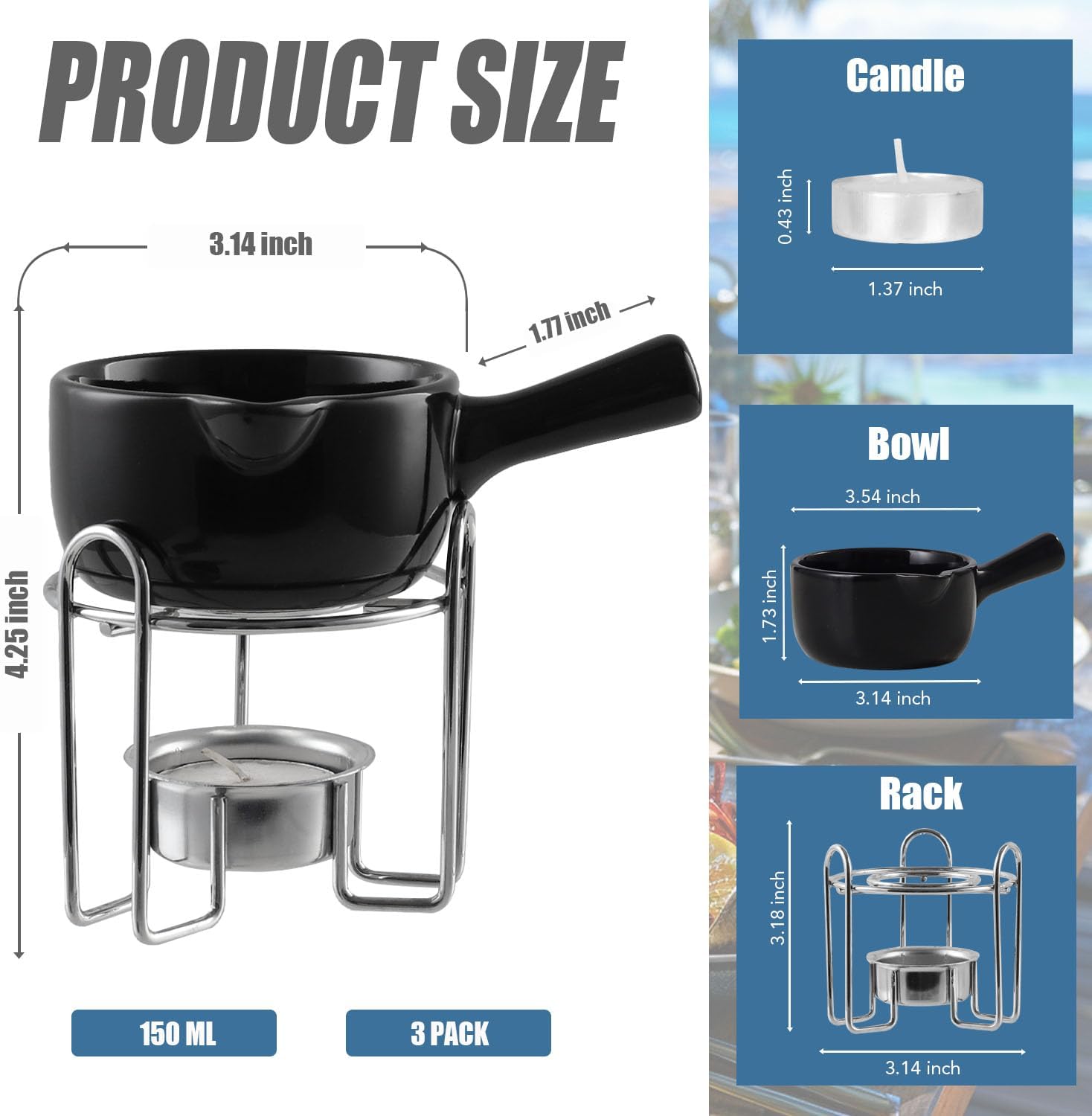 Artestia Butter Warmer for Seafood Set of 4, Ceramic Lobster Butter Warmers with 4 Pieces Tealight Candles for Melting Butter, Chocolate, with Handle, Dishwasher Safe, Black