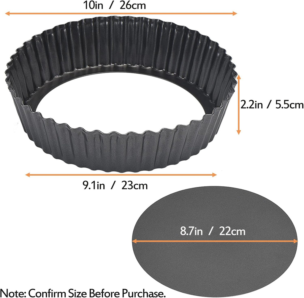 2 Pack Nonstick Tart Pan, Quiche Pan, Carbon Steel Deep-dish Pie Pan with Removable Loose Bottom (10 In)