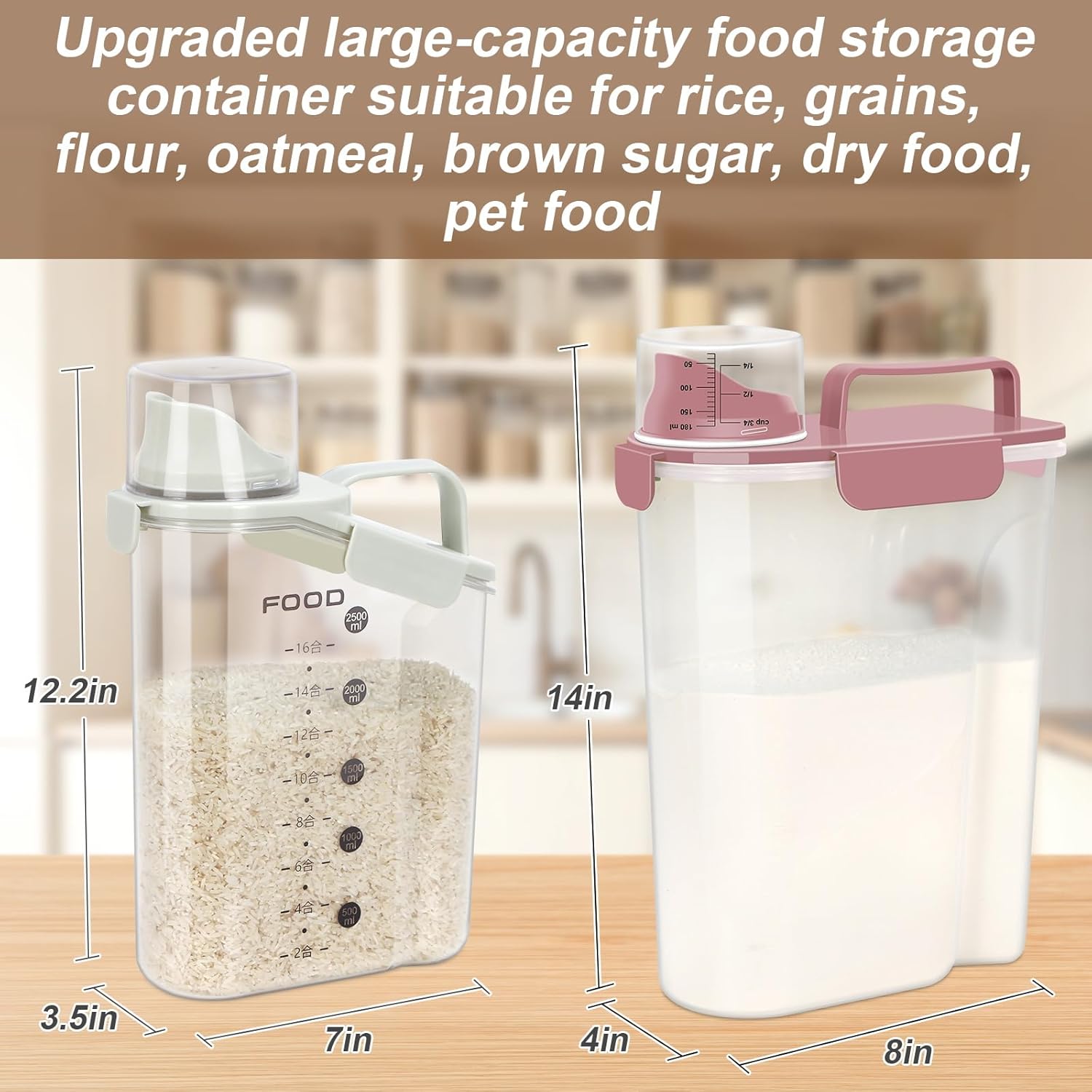 Rice Storage Container, Cereal Containers Storage, Dry Food Airtight Dispenser BPA Free, Clear Plastic Kitchen and Pantry Organization Bin (1, Rose pink, 5.28Qt)