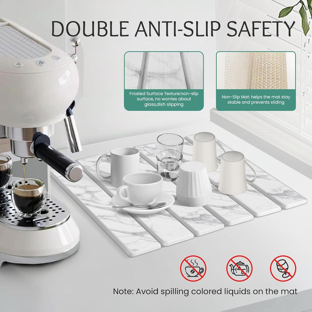 Stone Dish Drying Mat Collapsible Diatomaceous Earth Absorbent Mat Quick Dish Drying Pad Dish Rack Pad Match Any Counter to Multiple Usage for Kitchen,Bathroom