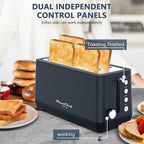 4-Slice Toaster, Extra Wide Long Slot Toaster with Warming Rack, 6 Browning Settings, Bagel/Defrost/Reheat Functions, Removable Crumb Tray, Stainless Steel Housing 1350W (2, Matte Blue)