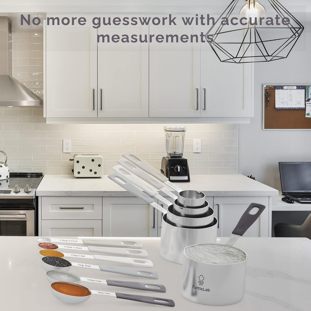 Measuring Cups and Measuring Spoons Set of 14 - Stainless Steel Measuring Cups and Spoons Set, Includes 1/8 Teaspoon Measuring Spoon, 1/8 Cup Measuring Cup, Leveler Dry (14, Charcoal)