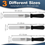 Anaeat Icing Spatulas, Set of 3 Professional Cake Angled Offset Spatula with 6", 8", 10" Stainless Steel Blades - Thickened Frosting Knife with Plastic Handle for Cake Decorating, Pastry & Baking
