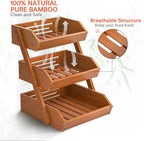 G.a HOMEFAVOR Fruit Basket for Kitchen, 3-Tier Fruit Bowl for Kitchen Counter, Vegetable Storage Stand for Fruit Shop, 15 mm Thickness, Brown