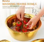 Meisha Colander, 3Pcs Stainless Steel Kitchen Tool 3 in 1 Drain Basket Fruit and Vegetable Cutter Strainer Bowl Set Drain Pot Basket Grater for Fruits Vegetables Rice Washing Mixing - Gold