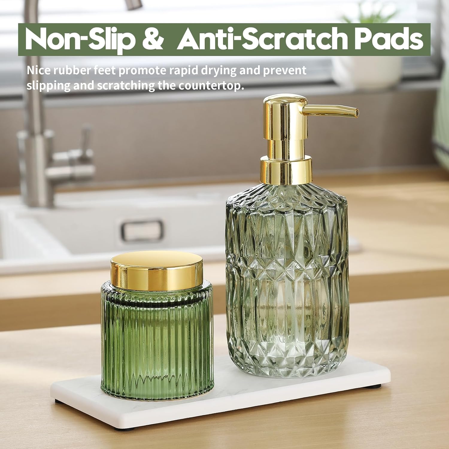 2PCS Diatomite Marble Stone Drying Mat for Kitchen Counter, Water Absorbing Soap Tray Stone Faucet Mat for Bathroom, Quick Dry Splash Guard Sink Protector, Vanity Dish Dispenser Sponge Holder, 8"x3.8"