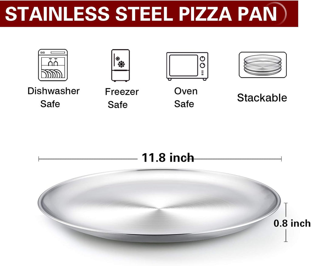 TeamFar Pizza Pan, 12 inch Pizza Pan Set Round Pizza Oven Baking Pans Tray Stainless Steel for Home Restaurant Party, Healthy & Heavy Duty, Dishwasher Safe & Easy Clean - Set of 4