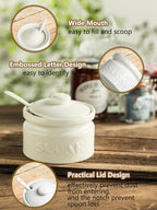 Gomakren Sugar Bowl with Lid and Spoon, Sugar Container Sugar Dish 10oz, Ceramic Sugar Jar for Coffee Bar, Kitchen, Countertop - Modern Farmhouse Kitchen Christmas Decor, White