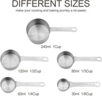 Smithcraft Stainless Steel Measuring Cups and Spoons Set 18/8(304) Steel Material Heavy Duty 5 Measuring cups and 5 Measuring Spoons 1 Leveler and 2 rings Pack 13pcs Per set