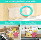 HapiRm Sink Caddy Sponge Holder - Self-draining Kitchen Sink Organizer with Smiley Face and Brush Holder, Stainless Steel Kitchen Sponge Caddy for Countertop - Brushed Nickel
