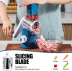 Geedel Rotary Cheese Grater, Kitchen Mandoline Vegetable Slicer with 3 Interchangeable Blades, Easy to Clean Rotary Grater Slicer for Fruit, Vegetables, Nuts