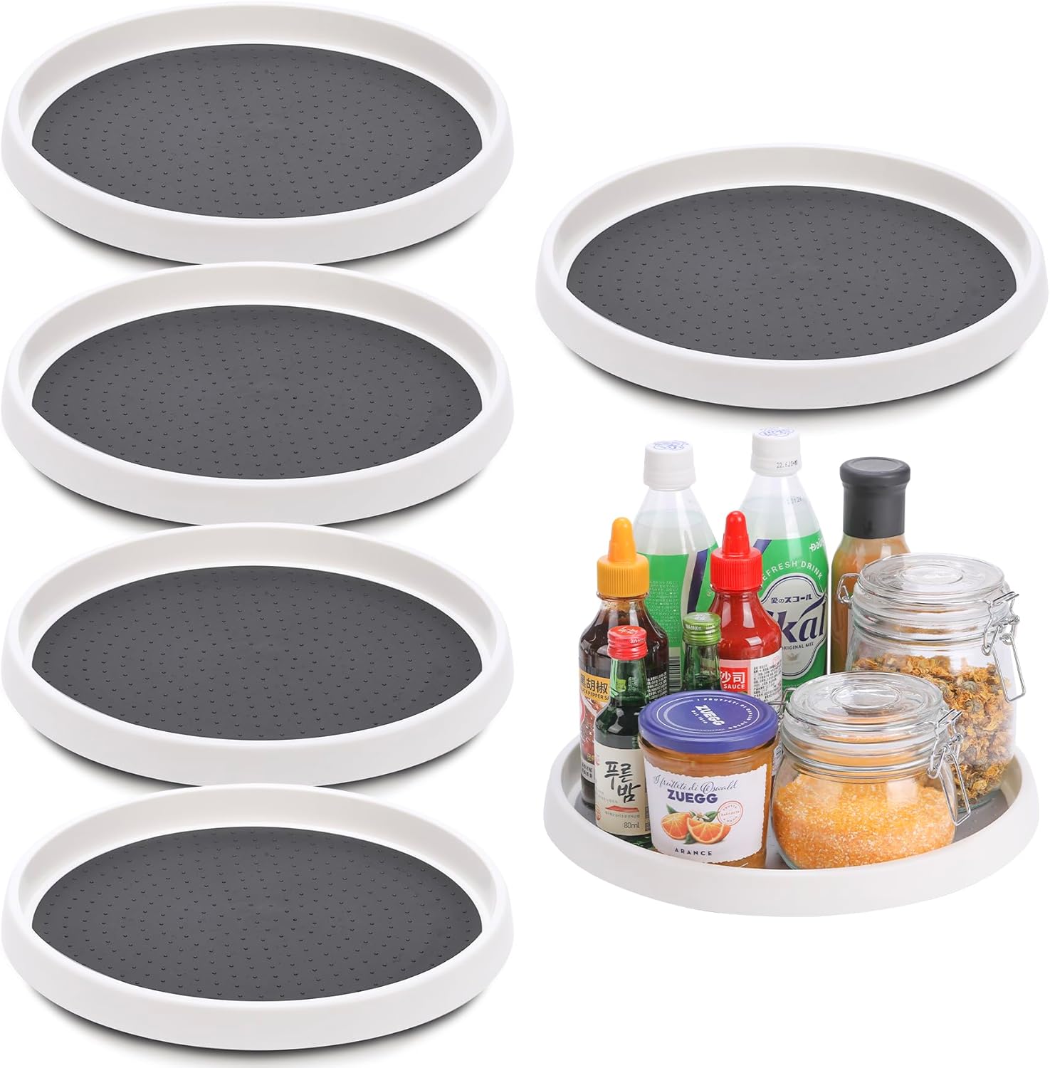 Set of 6, 12 Inch Non-Skid Lazy Susan Turntable, Lazy Susan Organizer for Cabinet, Pantry Organization, Kitchen Storage, Bathroom Sink Cabinet, Refrigerator, Countertop, Spice Rack (6 Pack 12 in)