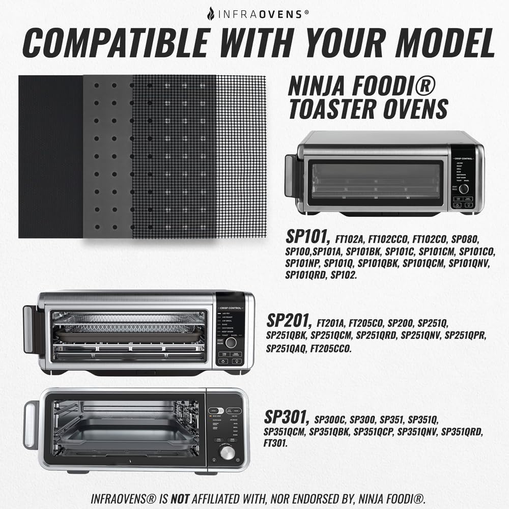 INFRAOVENS Reusable Mats Compatible with Ninja Foodi SP101 SP201 SP301 SP351, Toaster Oven Liners, Accessories for Countertop Convection Oven, Air Fryer Oven with Heat Resistant Non-Stick Liner